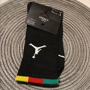 Jordan Legacy Crew Socks - Black with Red, Yellow, Green Accents
